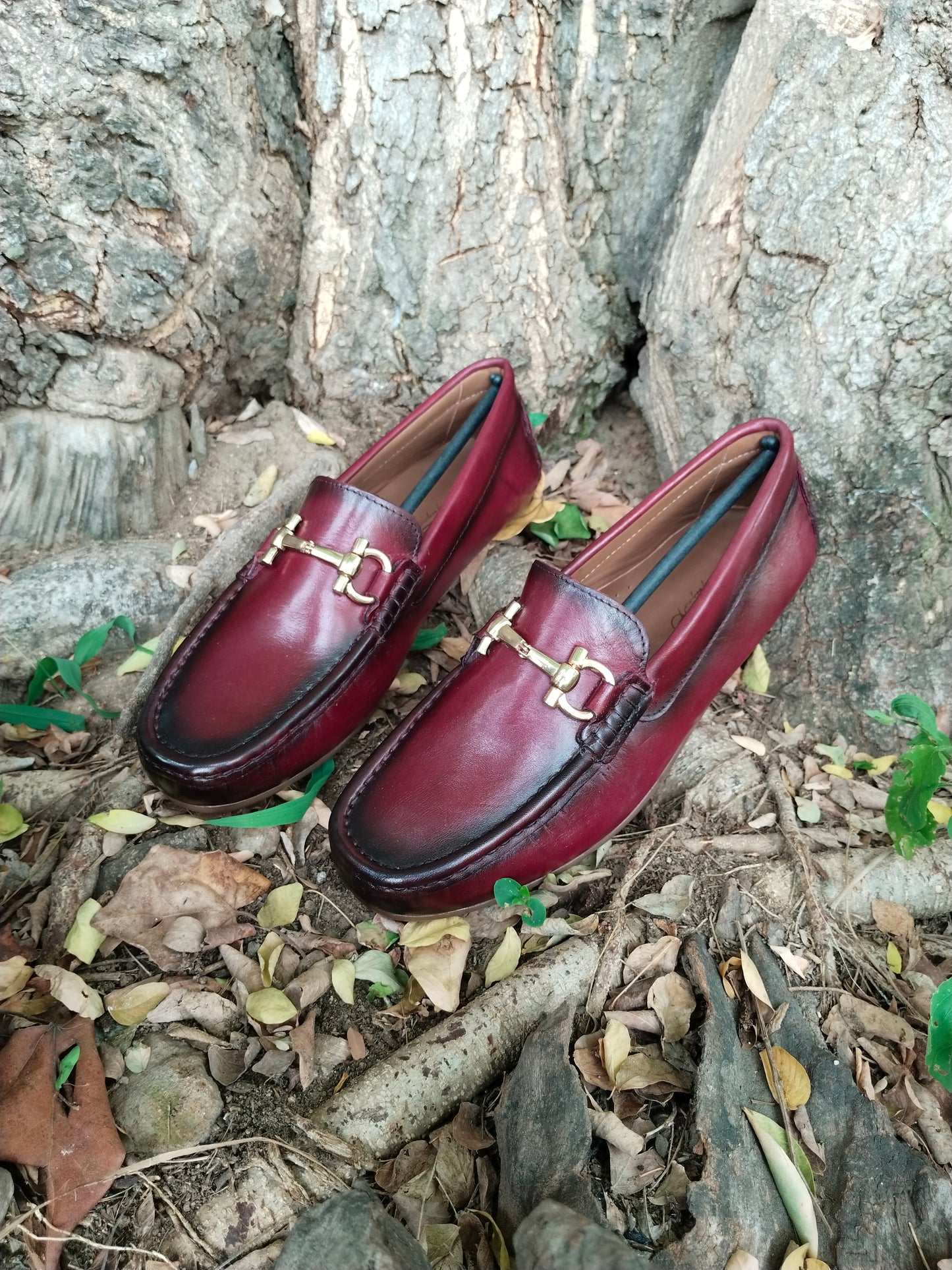 Driving Shoe Burgundy colour with Buckle & Patina Effect