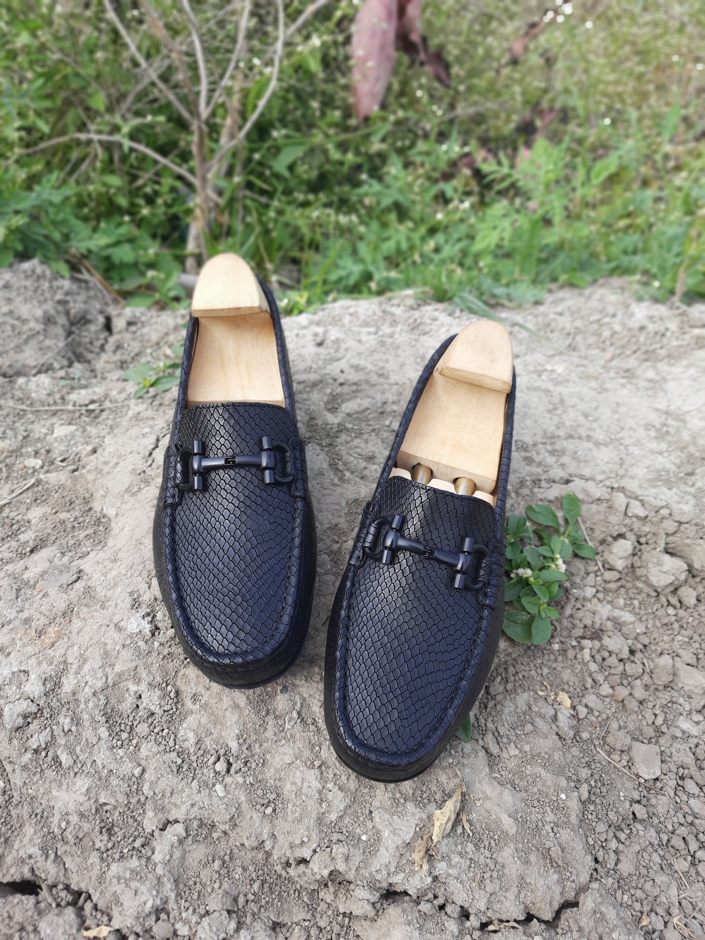 Black Snake Print Driving Shoe With Buckle