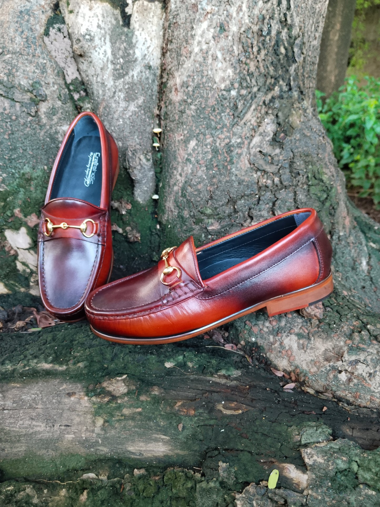Dual Colour Patina Finished Moccasins in Leather Sole