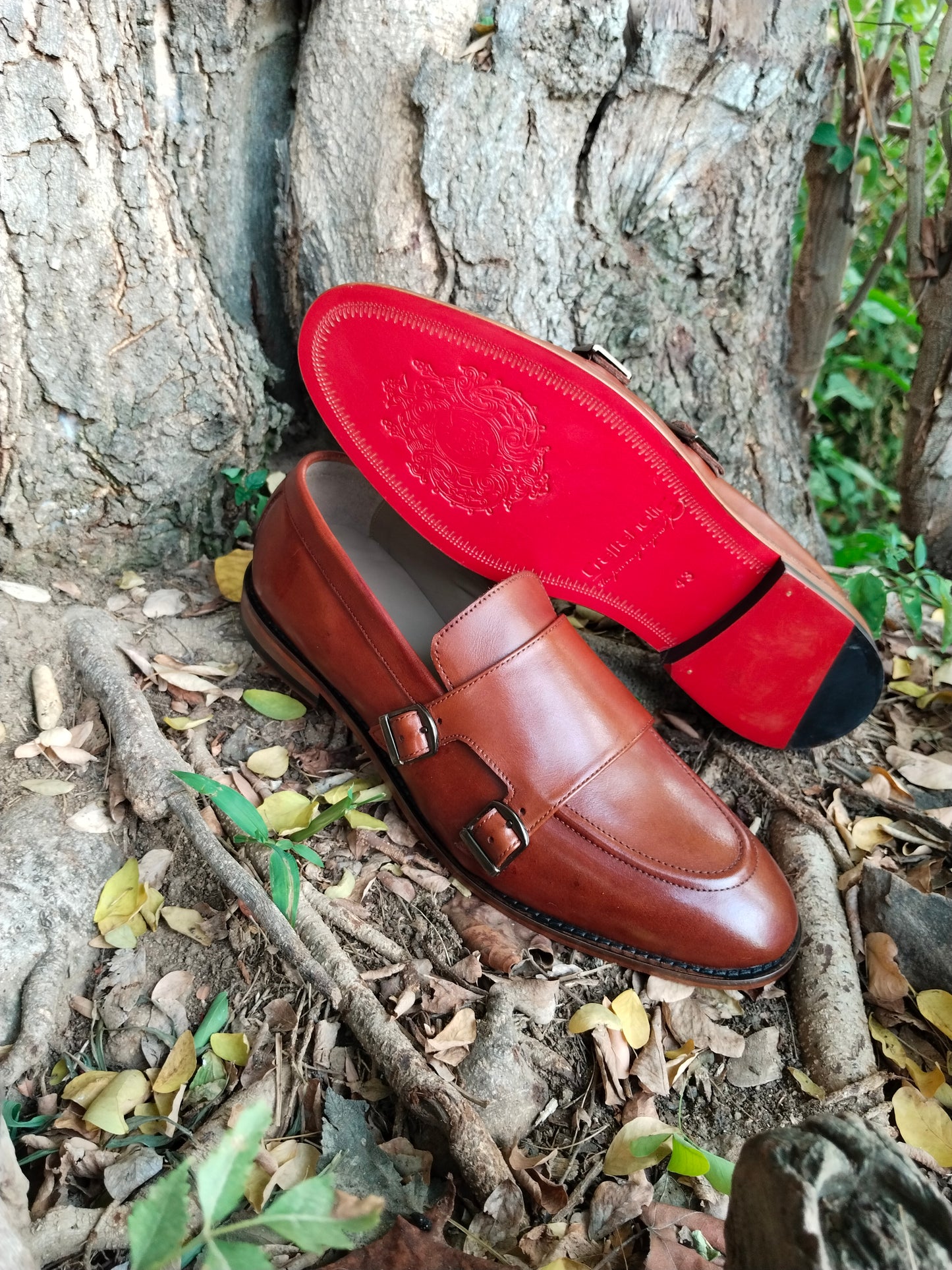 Slip Ons With Double Monk TAN Colour in Leather Sole