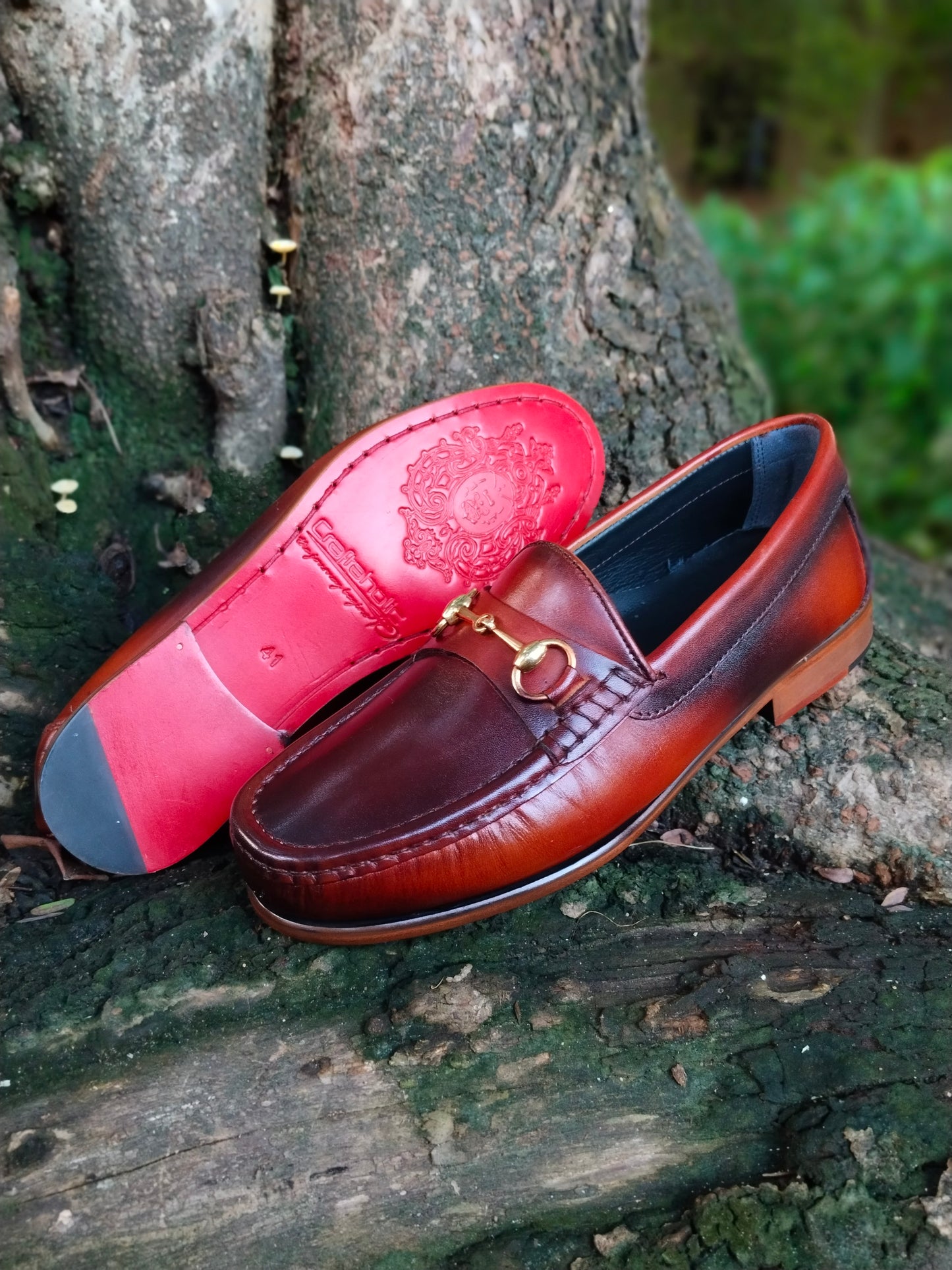 Dual Colour Patina Finished Moccasins in Leather Sole