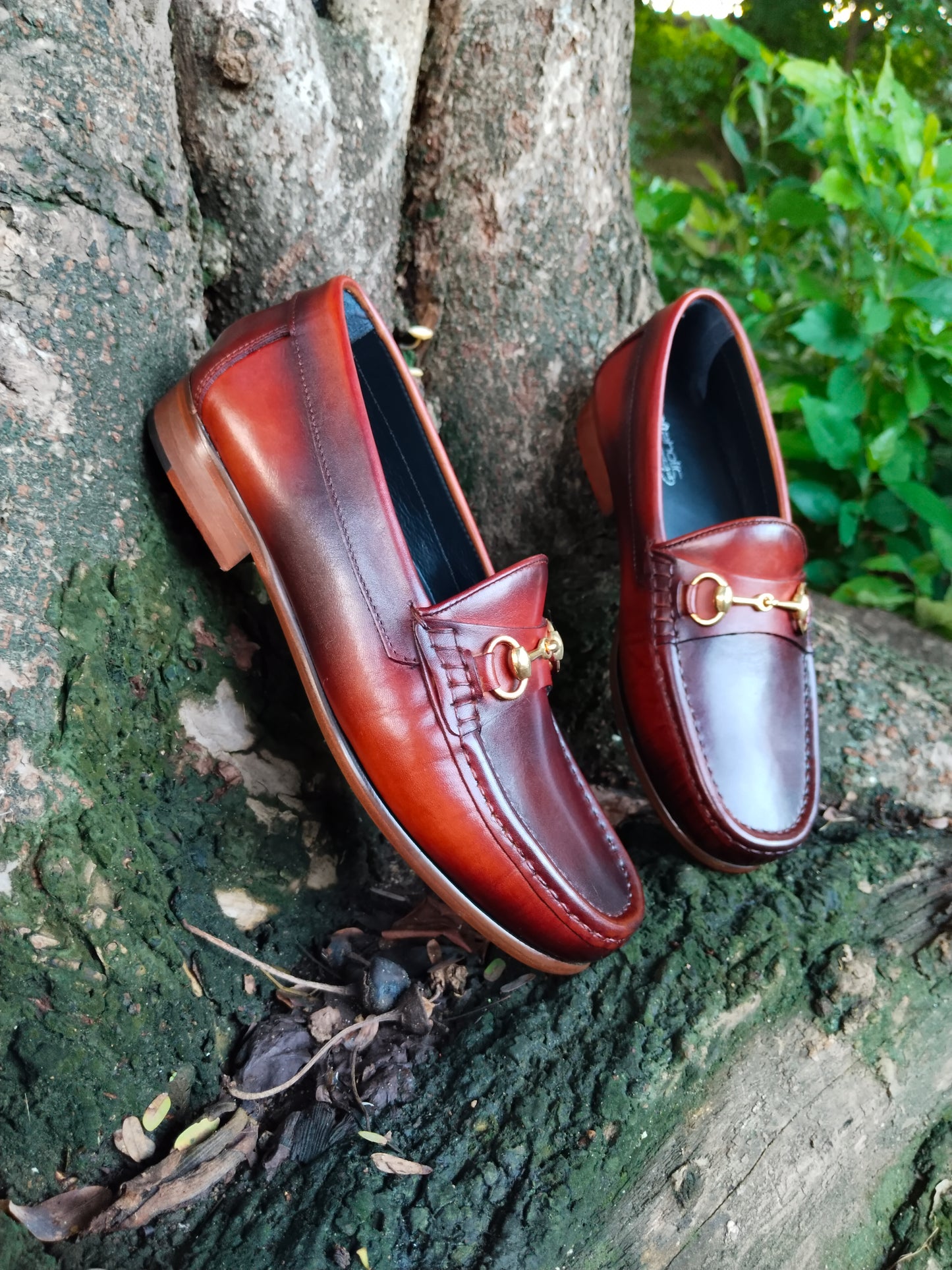 Dual Colour Patina Finished Moccasins in Leather Sole