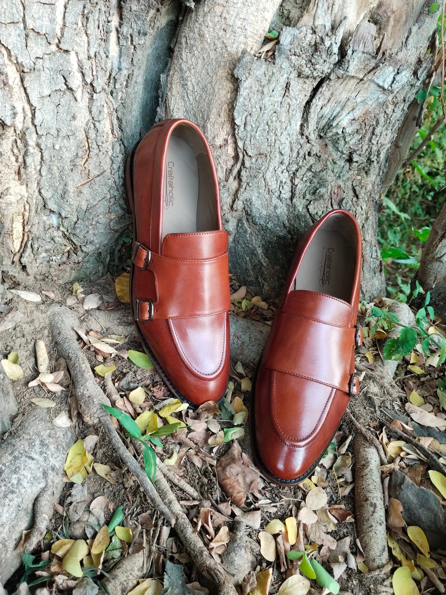 Slip Ons With Double Monk TAN Colour in Leather Sole