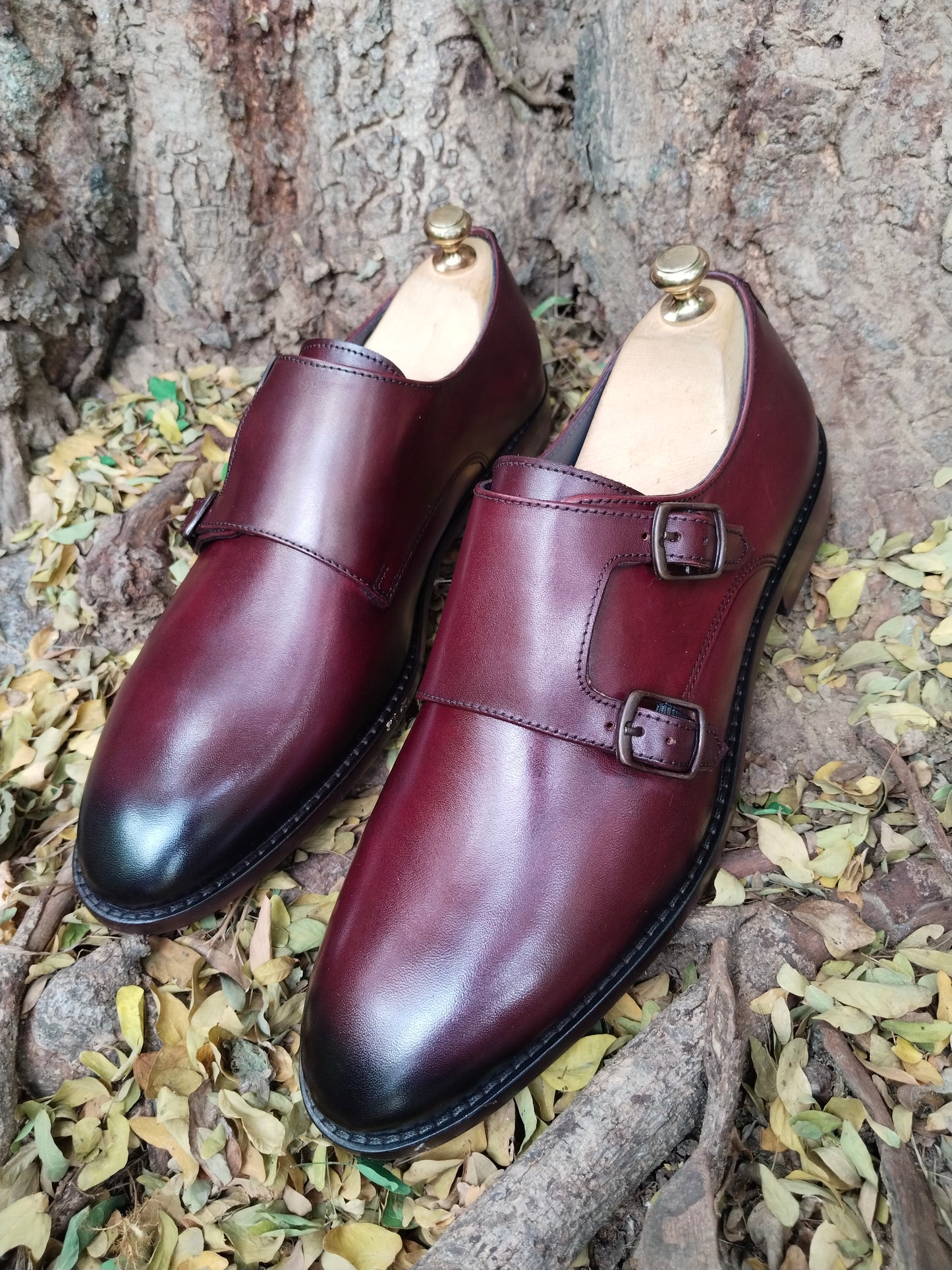 Double Monk in Burgundy Colour with Premium Leather & Tunith Sole