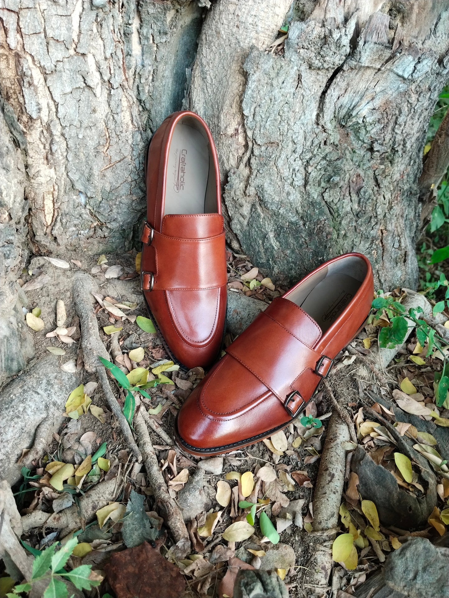 Slip Ons With Double Monk TAN Colour in Leather Sole