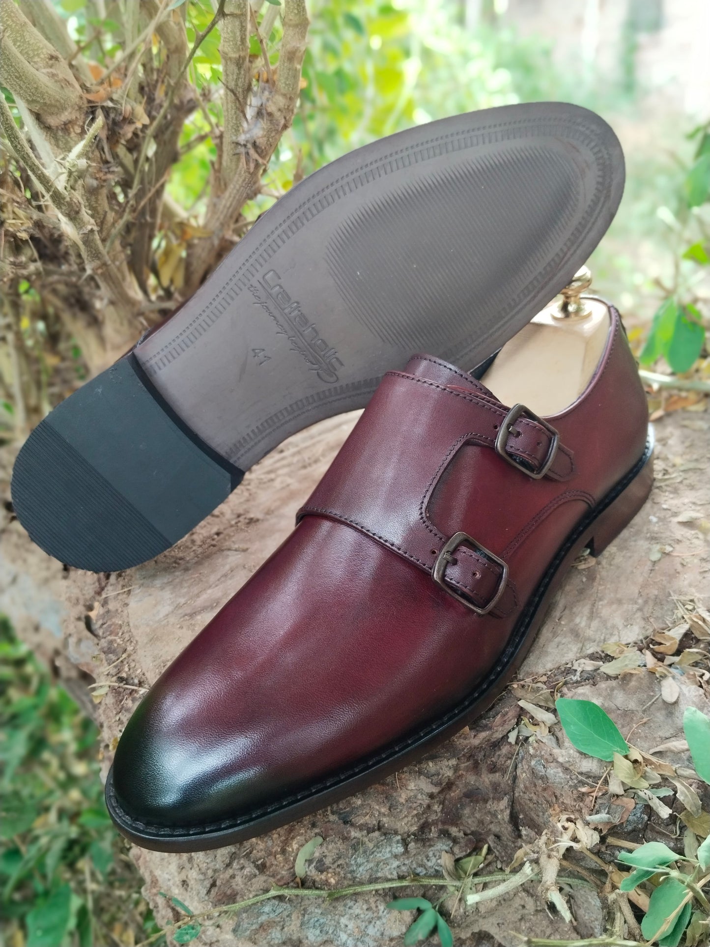 Double Monk in Burgundy Colour with Premium Leather & Tunith Sole