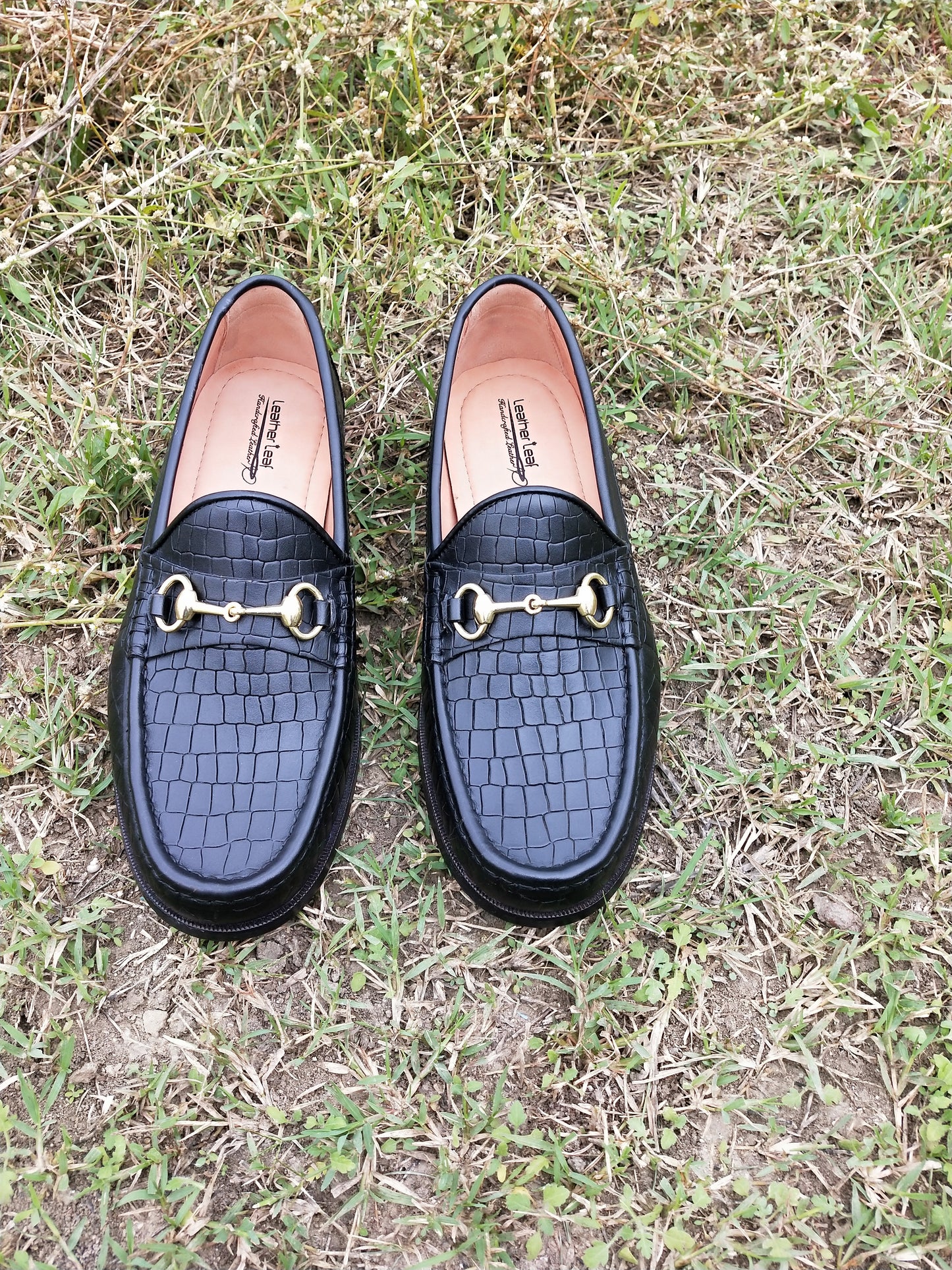 Moccasins Black with Crocodile Print in Leather Sole