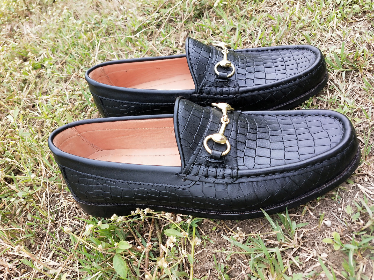 Moccasins Black with Crocodile Print in Leather Sole
