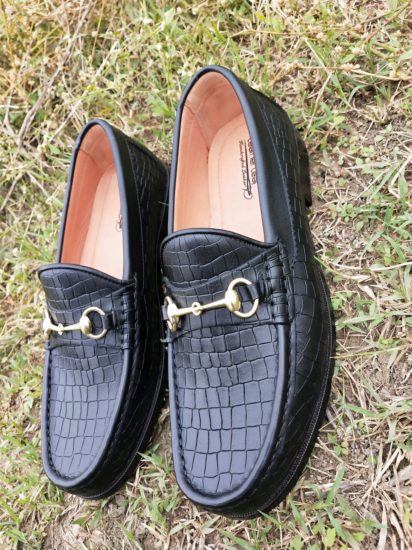Moccasins Black with Crocodile Print in Leather Sole