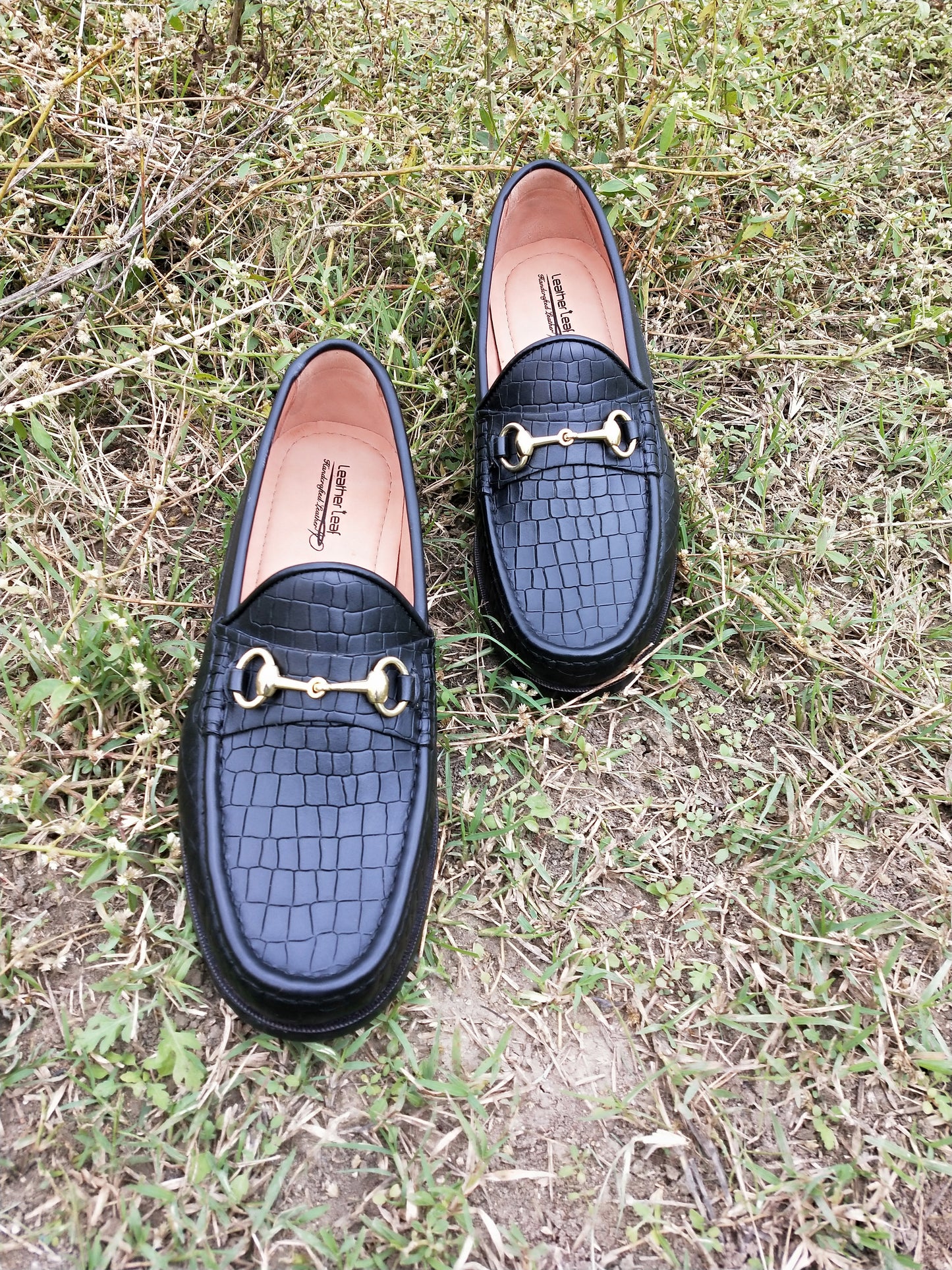 Moccasins Black with Crocodile Print in Leather Sole