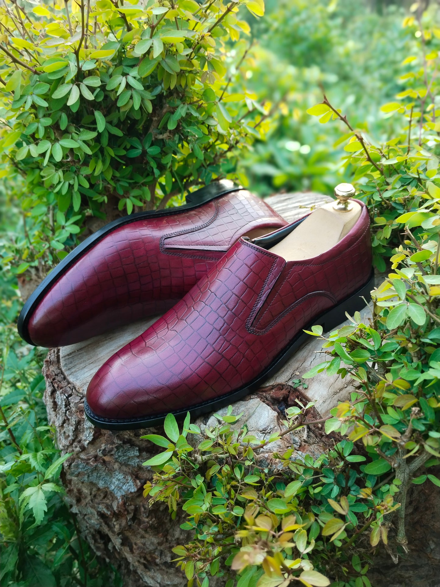 Burgundy Colour Slip-on With Side Elastic In Premium Leather with Leather Sole