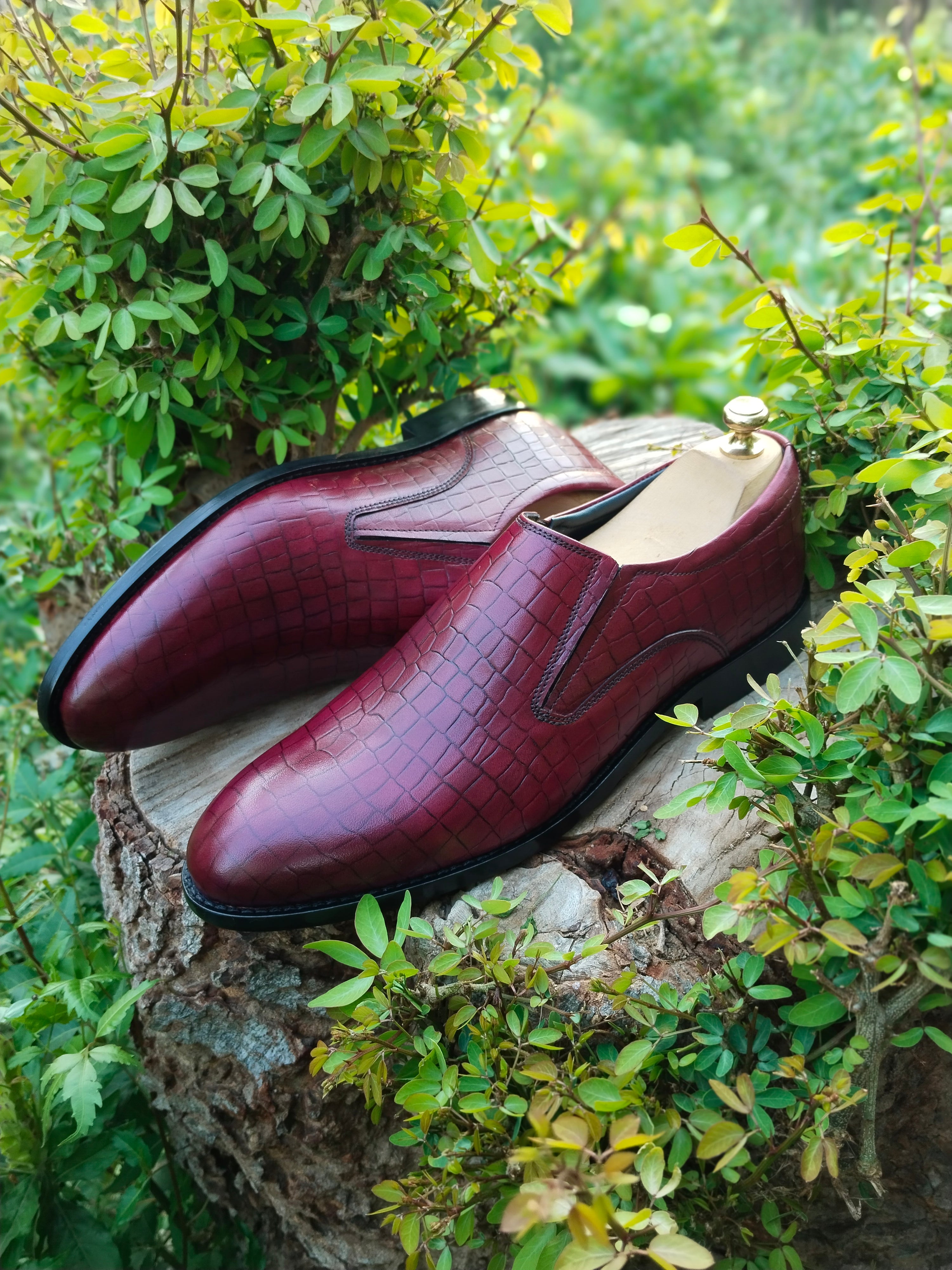 Burgundy Colour Slip-on With Side Elastic In Premium Leather with Leather Sole