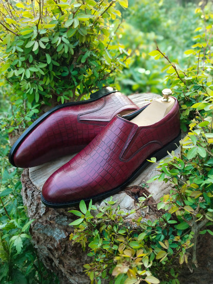 Burgundy Colour Slip-on With Side Elastic In Premium Leather with Leather Sole