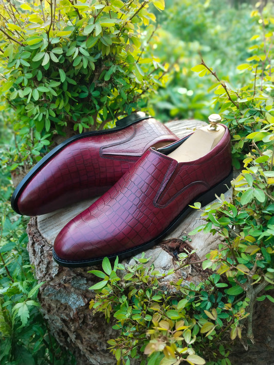 Burgundy Colour Slip-on With Side Elastic In Premium Leather with Leather Sole