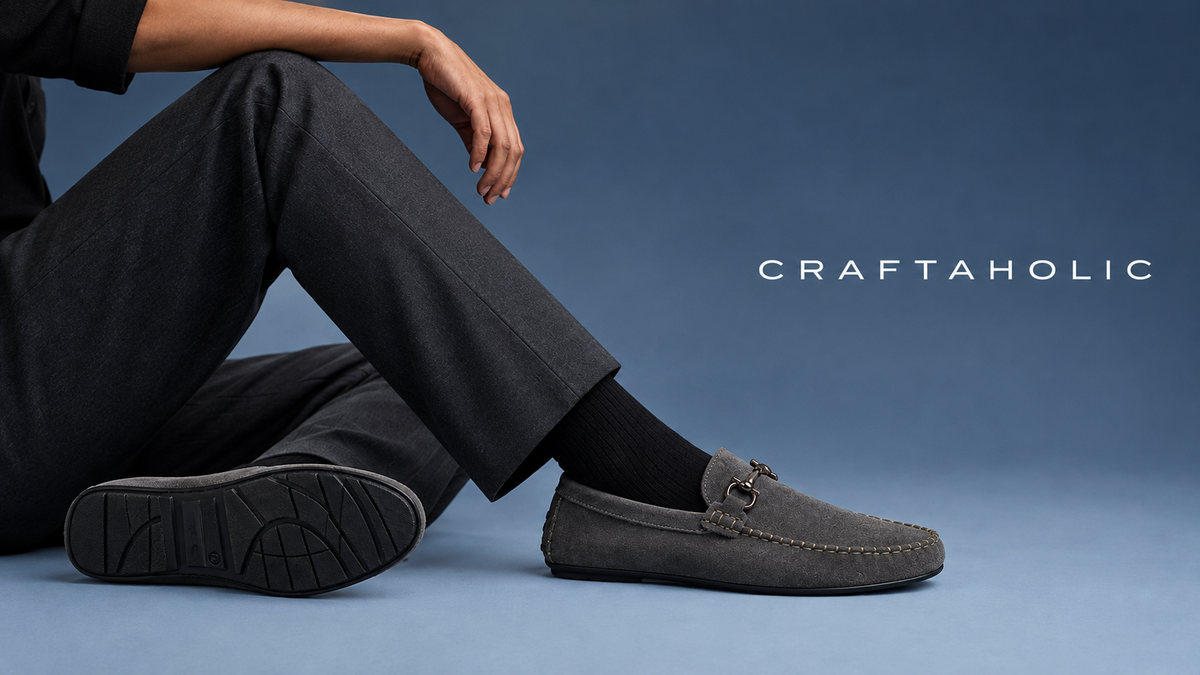 Grey suede leather Drivers with Buckle