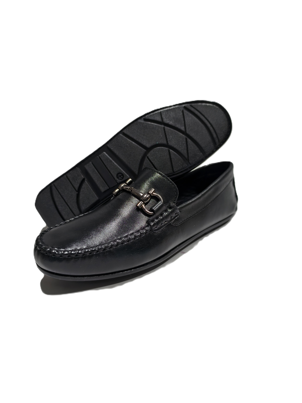 Black Top grain  leather Drivers with Buckle
