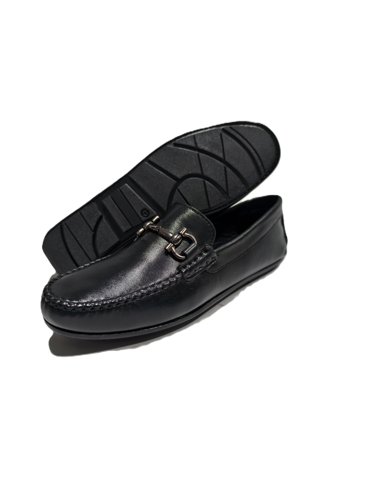 Black Top grain  leather Drivers with Buckle