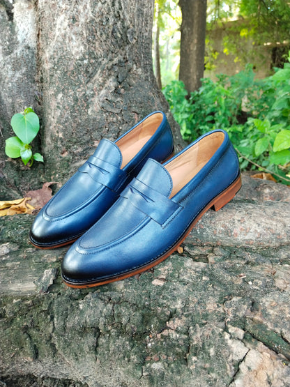 Blue Penny Loafer in Leather Sole