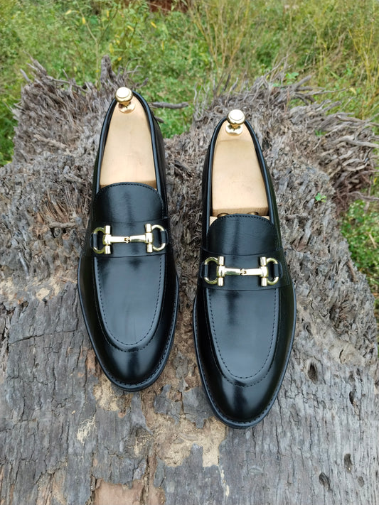 Black Slip-on With Gold Buckle