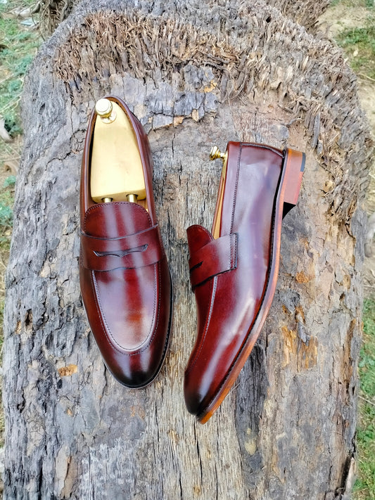 Brown Penny Loafers in Leather Sole