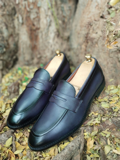 Penny Loafer in Grey Colour Patina Finished with Tunith Sole