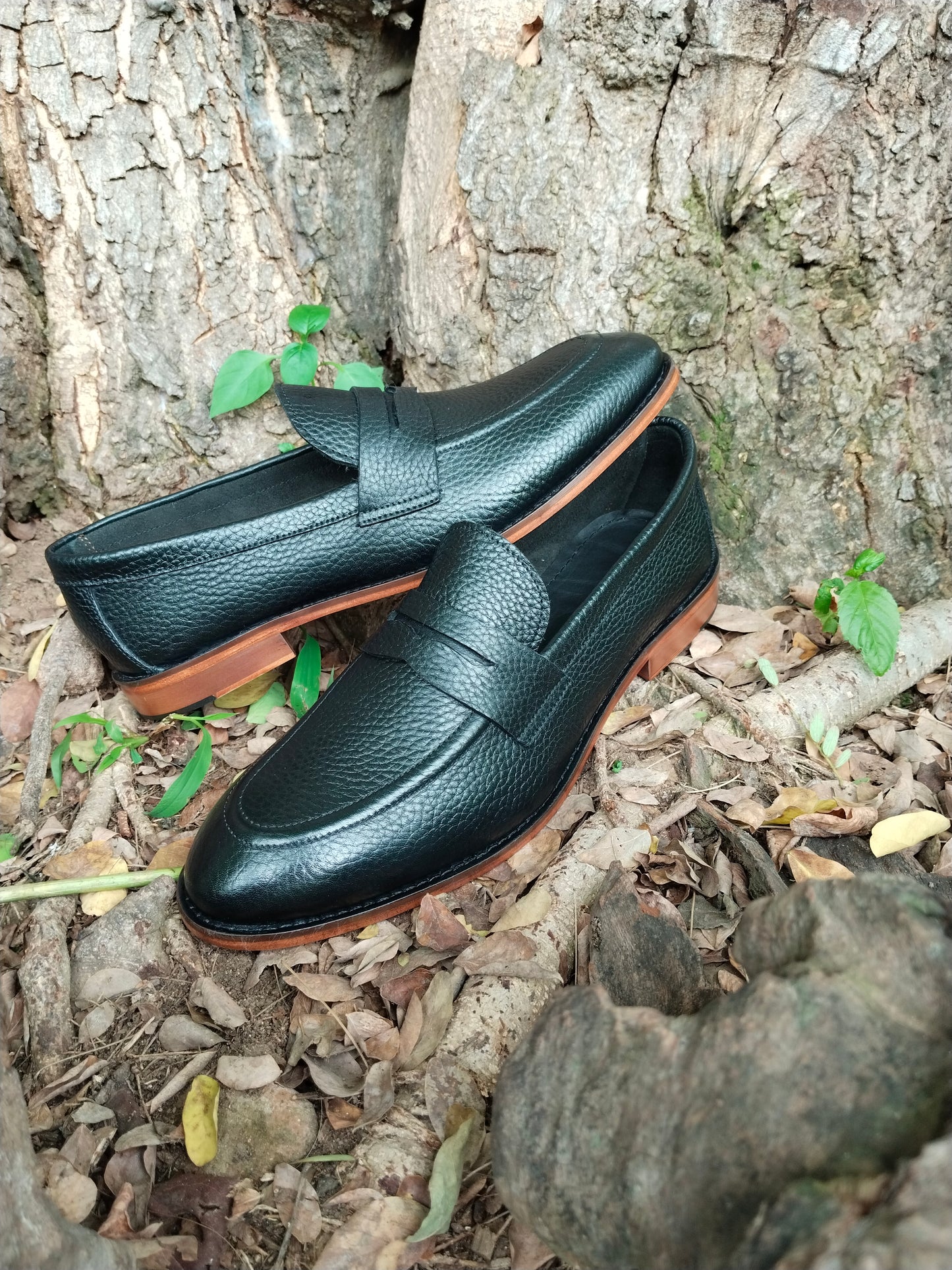 Penny Loafer in Black Natural Milled Leather with Leather Sole