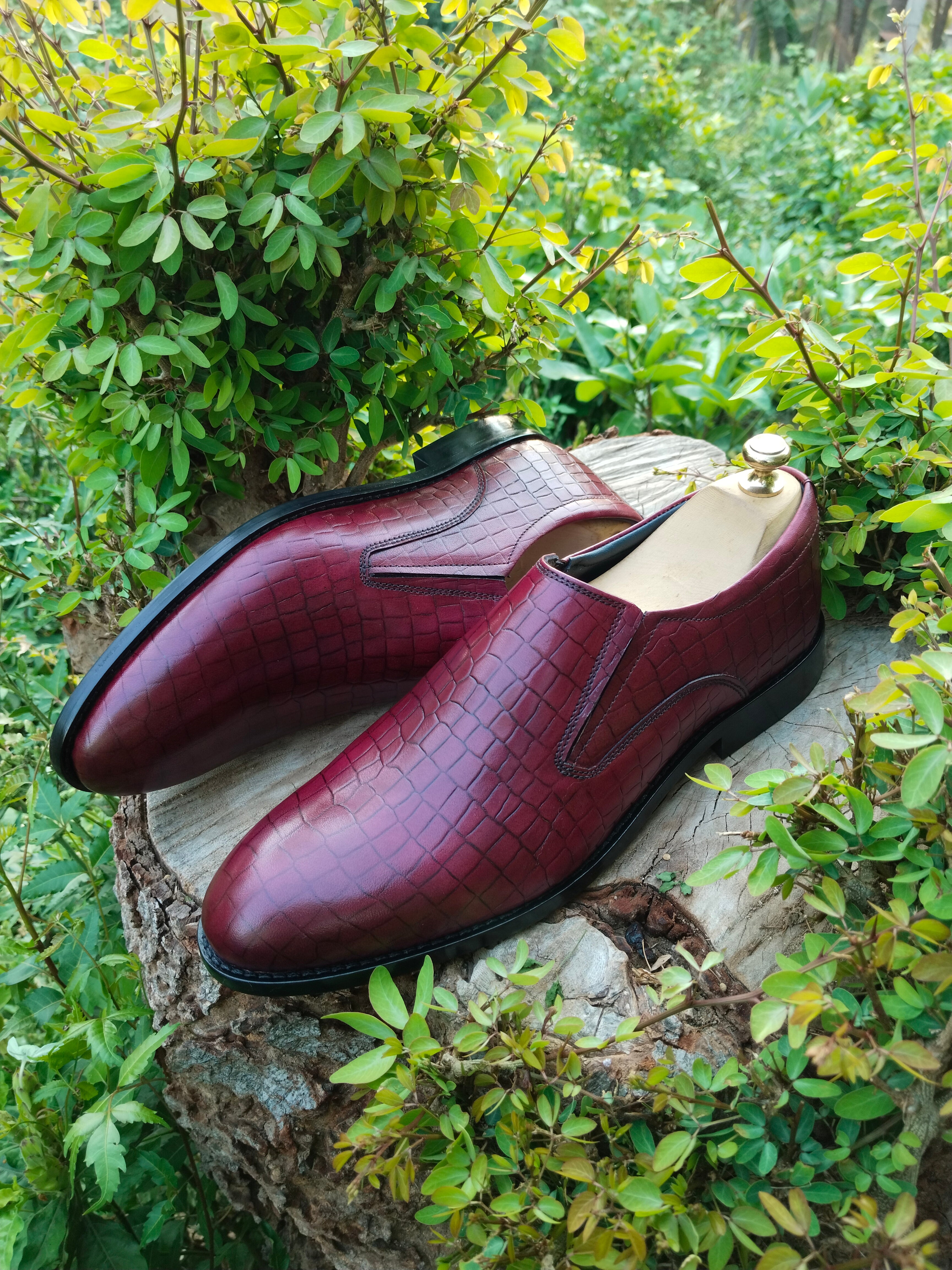 Burgundy Colour Slip-on With Side Elastic In Premium Leather with Leather Sole