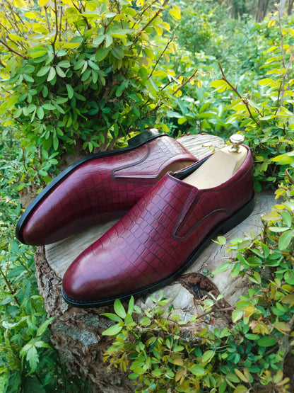 Burgundy Colour Slip-on With Side Elastic In Premium Leather with Leather Sole
