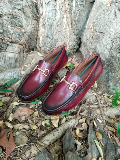 Driving Shoe Burgundy colour with Buckle  & Patina Effect