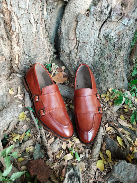 Slip Ons With Double Monk TAN  Colour in Leather Sole