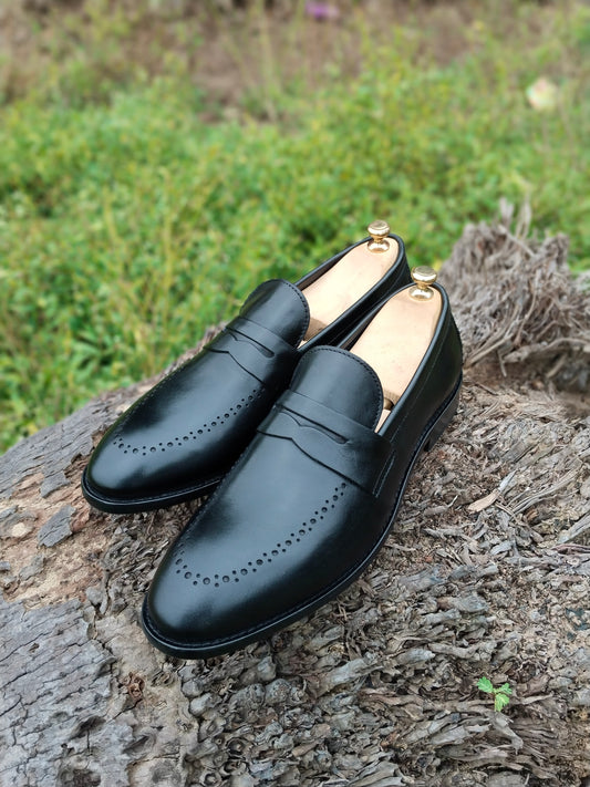 Black Penny Slip-on In Leather Sole