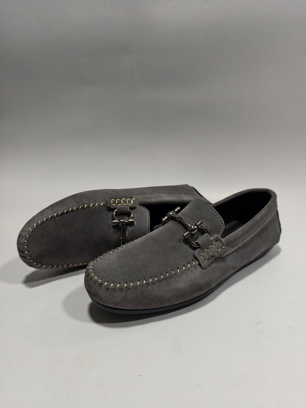 Grey suede leather Drivers with Buckle