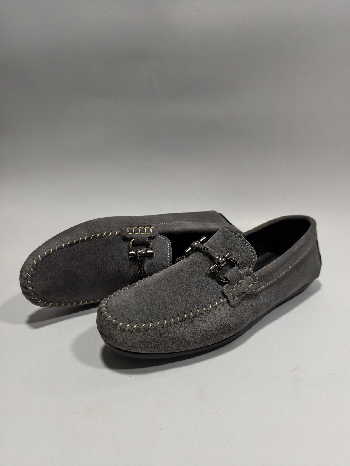 Grey suede leather Drivers with Buckle