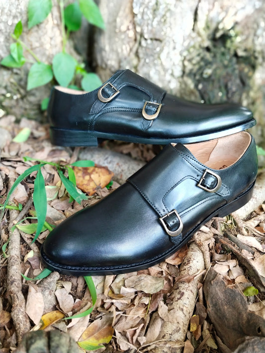 Double Monk Black in Leather Sole