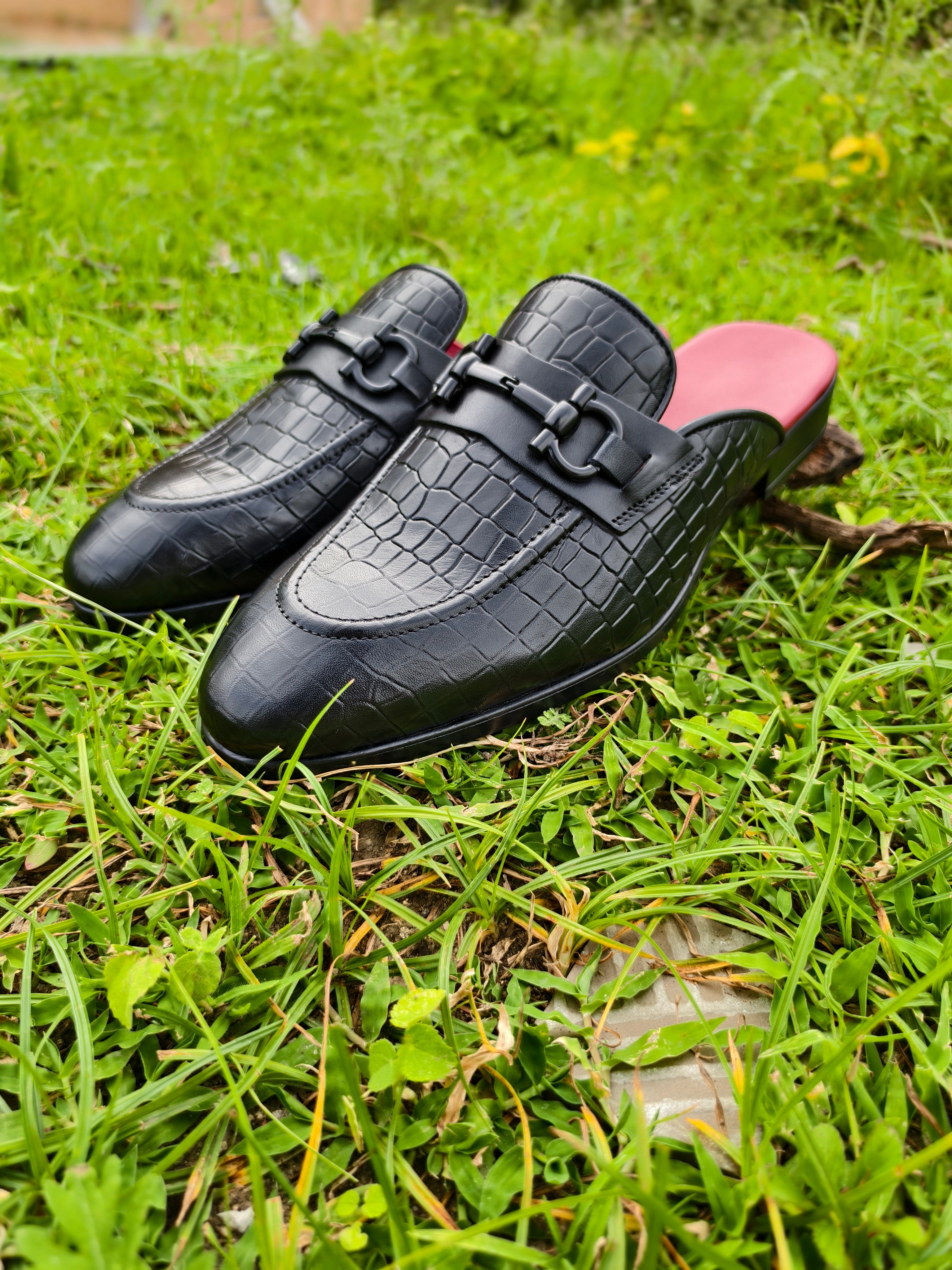 Mules Black Croco Print