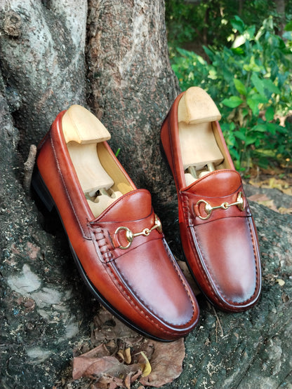 TAN Colour Patina Finished Moccasins in Leather Sole