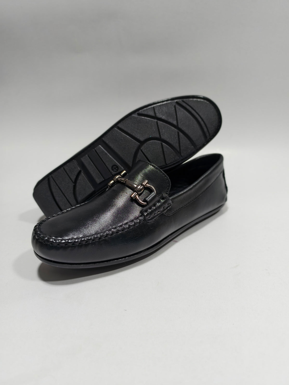Black Top grain  leather Drivers with Buckle