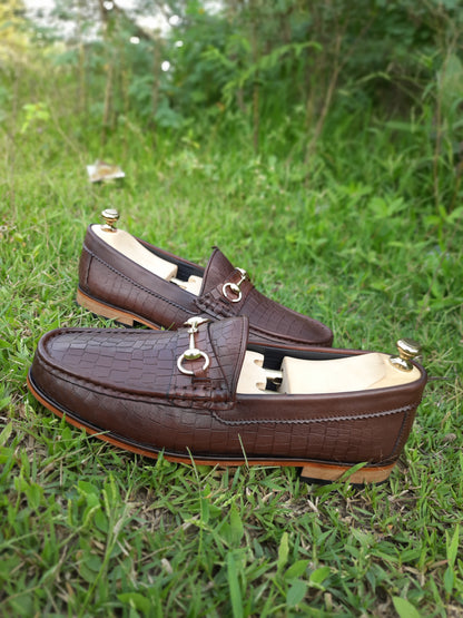 Moccasins Brown Crocodile Print in Leather Sole