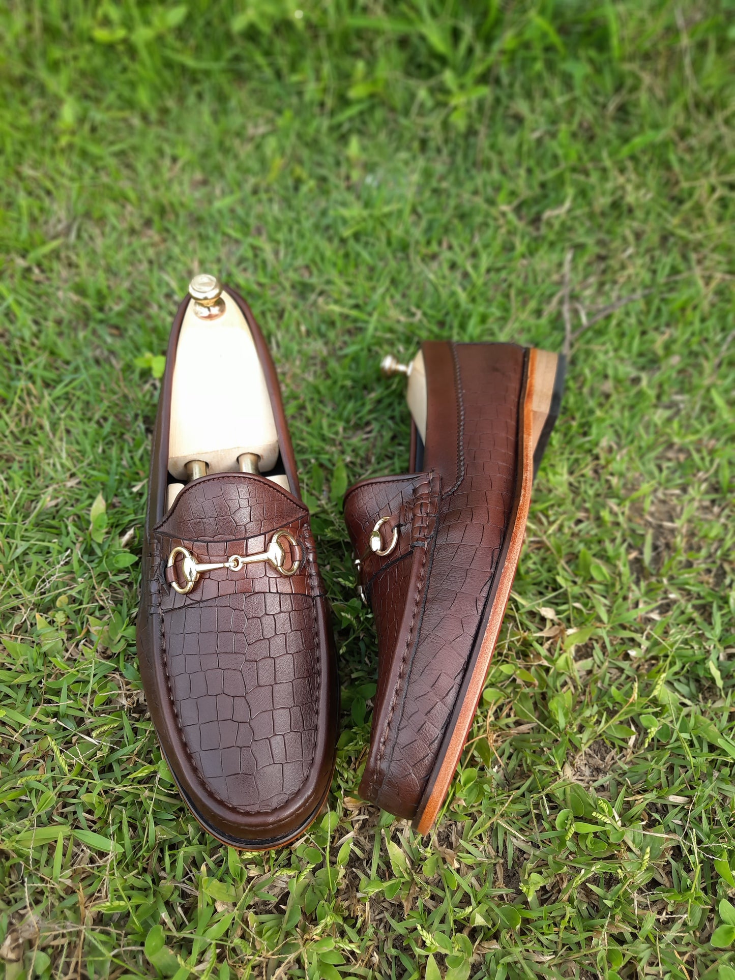 Moccasins Brown Crocodile Print in Leather Sole