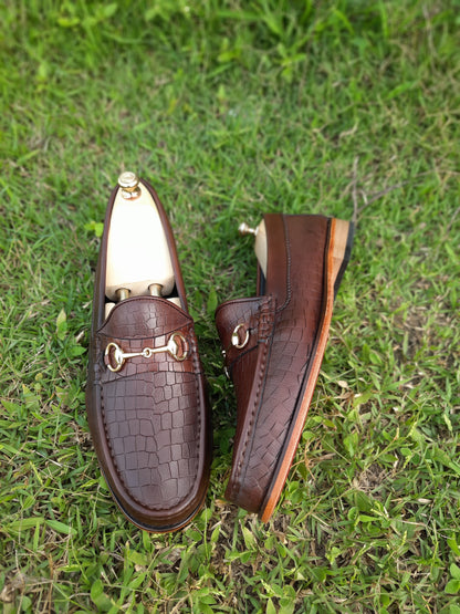 Moccasins Brown Crocodile Print in Leather Sole