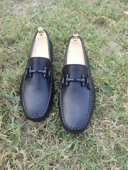 Black Milled Leather With Buckle Driving Shoe