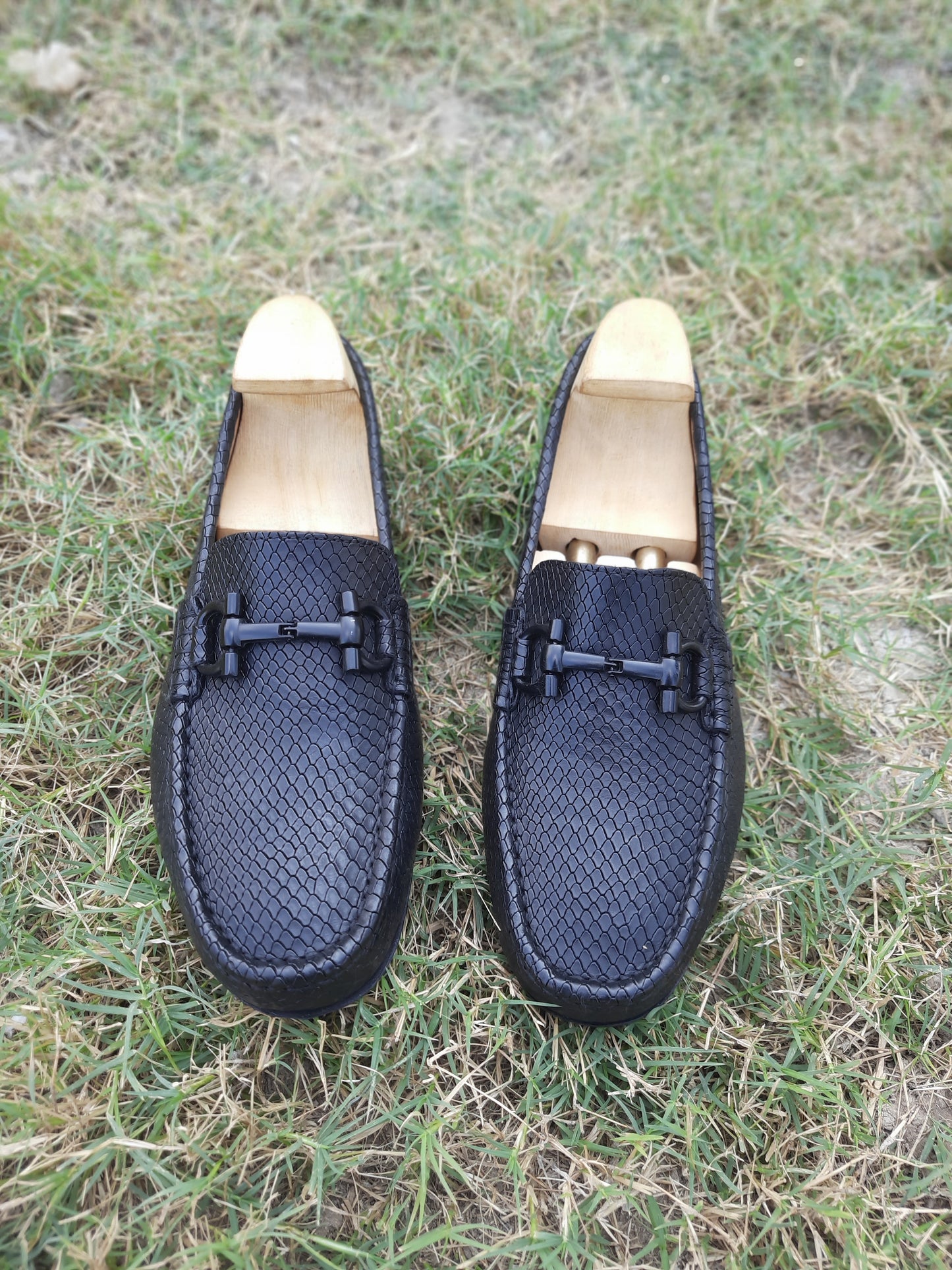 Black Snake Print Driving Shoe With Buckle