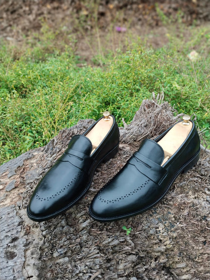 Black Penny Slip-on In Leather Sole