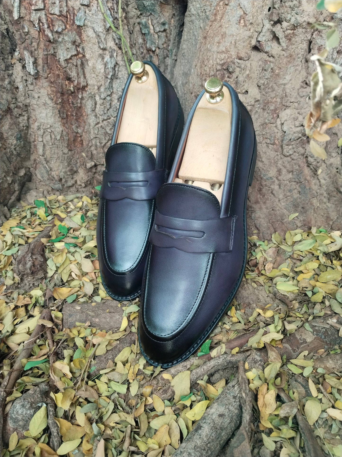 Penny Loafer in Grey Colour Patina Finished with Tunith Sole