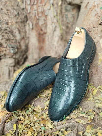 Slip-on with Side Elastic Grey Colour in Crocodile Print with Tunith Sole