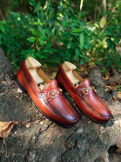 TAN Colour Patina Finished Moccasins in Leather Sole