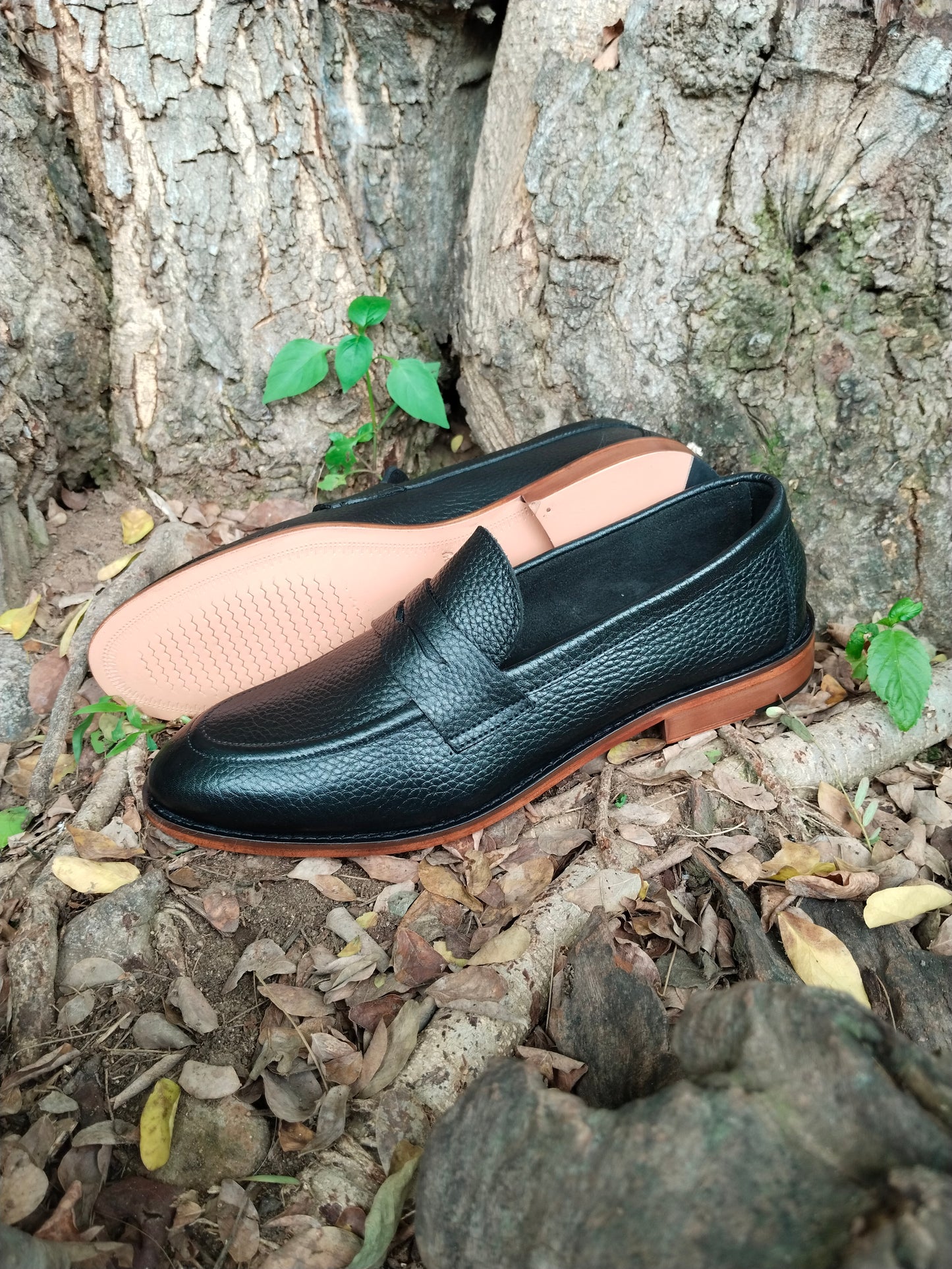 Penny Loafer in Black Natural Milled Leather with Leather Sole