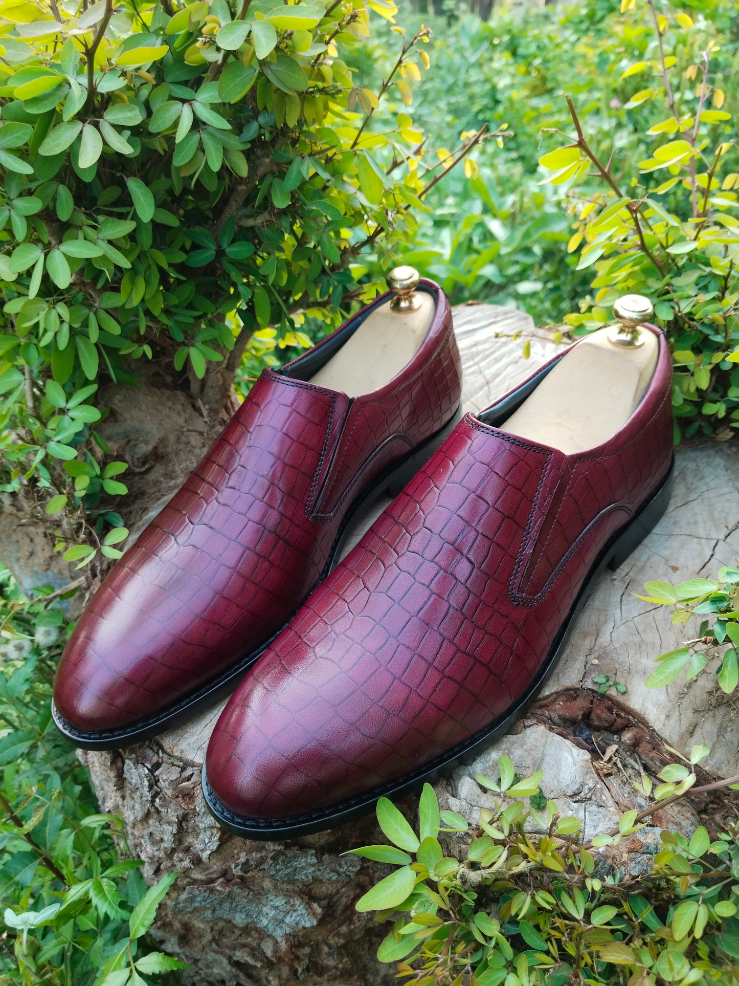 Burgundy Colour Slip-on With Side Elastic In Premium Leather with Leather Sole