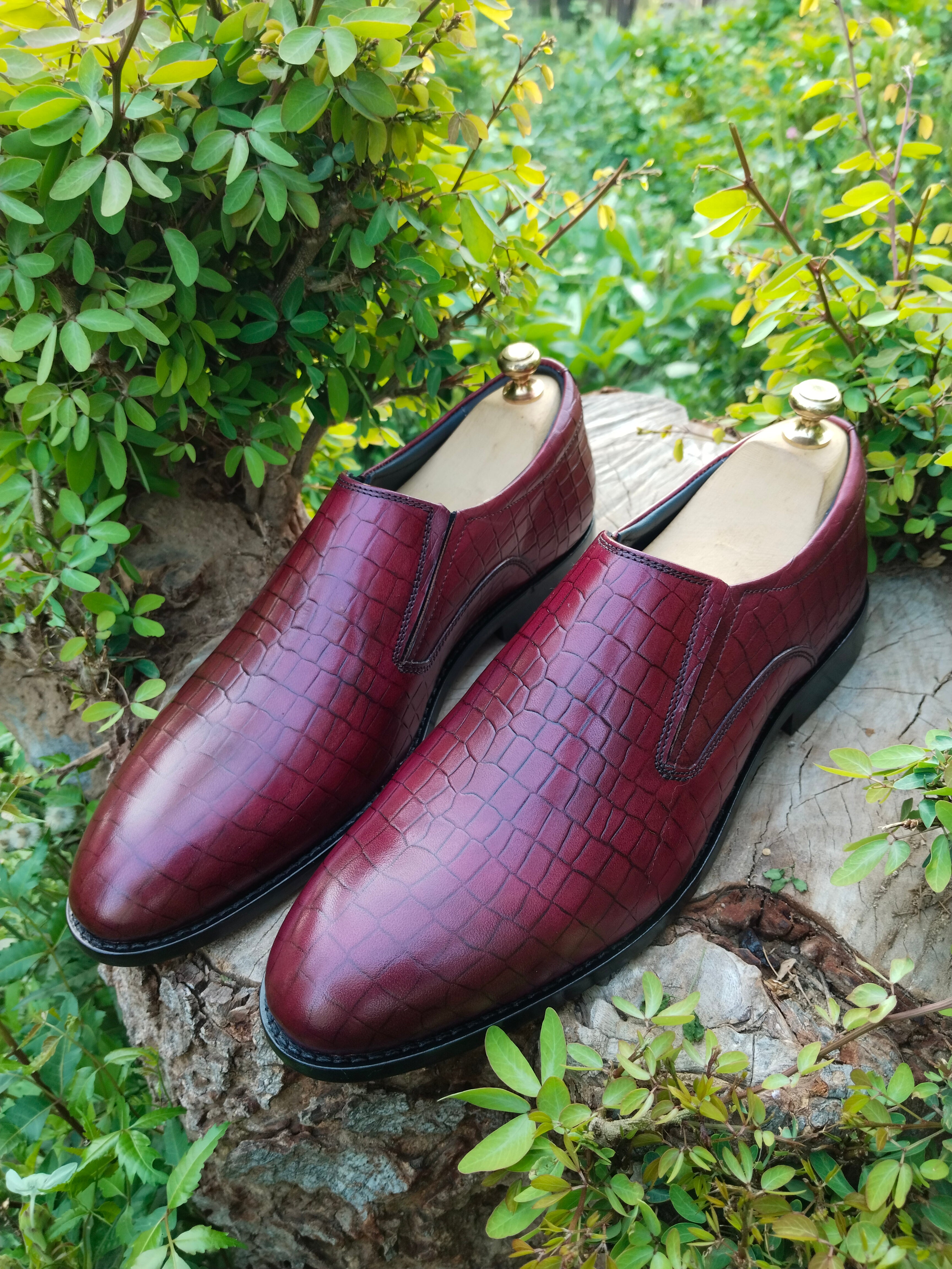 Burgundy Colour Slip-on With Side Elastic In Premium Leather with Leather Sole