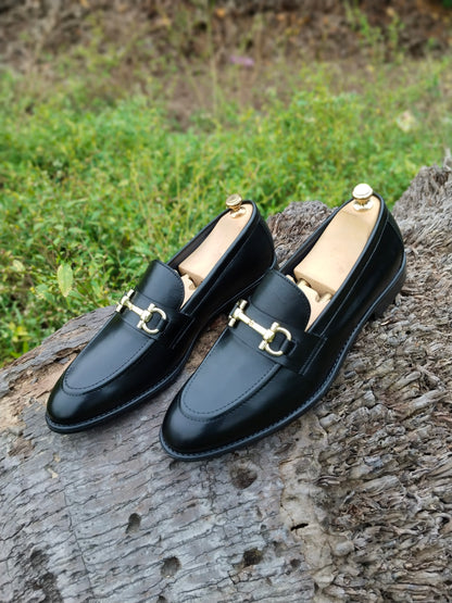 Black Slip-on With Gold Buckle